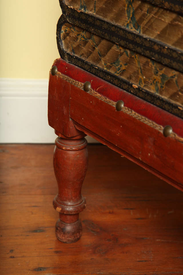 Painted Antique Gilt Tooled Blue Faux Leather Side Table, circa 1880 For Sale