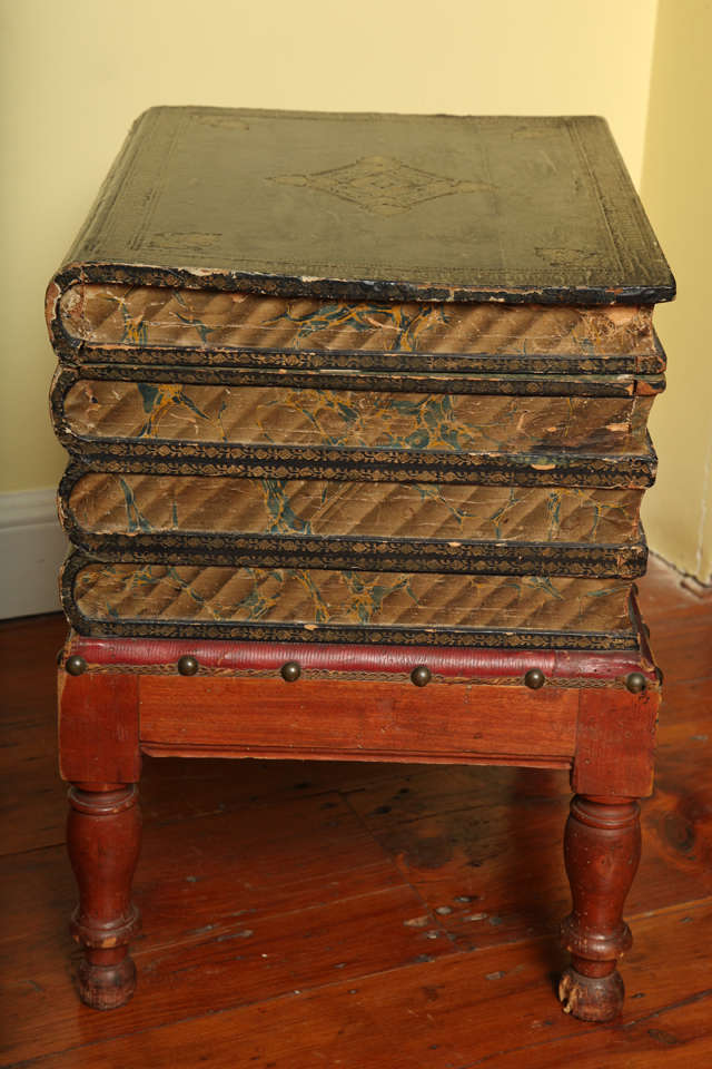 Antique Gilt Tooled Blue Faux Leather Side Table, circa 1880 In Good Condition For Sale In New York, NY