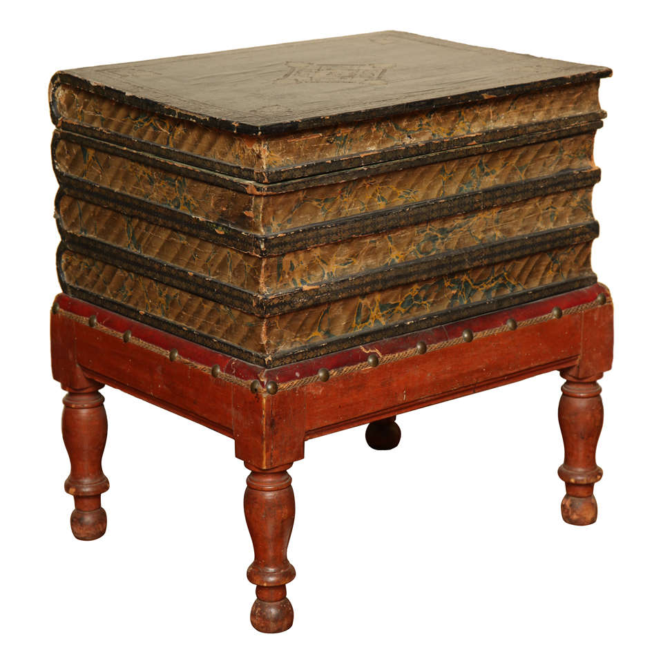 Antique Gilt Tooled Blue Faux Leather Side Table, circa 1880 For Sale