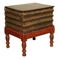 Antique Gilt Tooled Blue Faux Leather Side Table, circa 1880