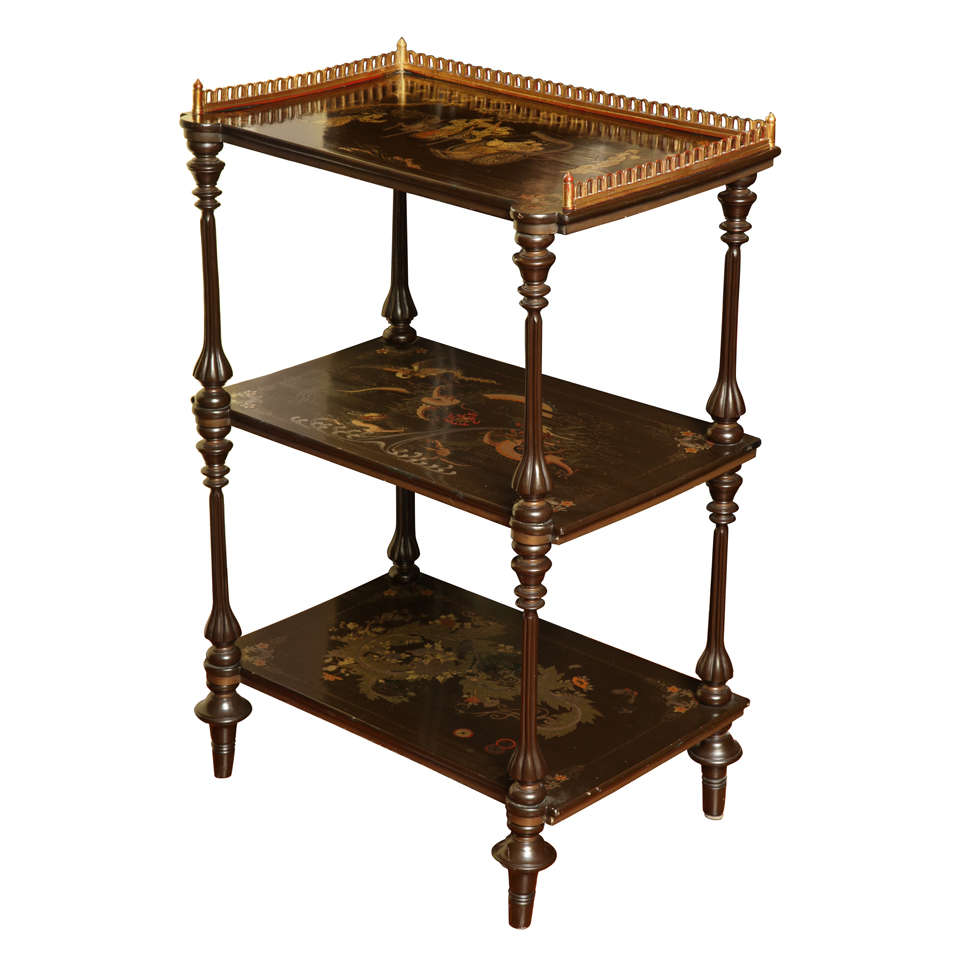Antique Chinese Export Lacquer Etagere, 19th Century For Sale
