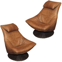 Vintage Pair Leather Swivel Chairs by Montis