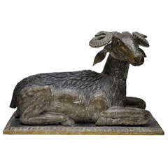 Indian Wood Carved and Painted Ram