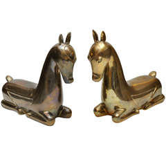 Pair of Brass Horses, Reclining Pair of Brass Horses, Reclining