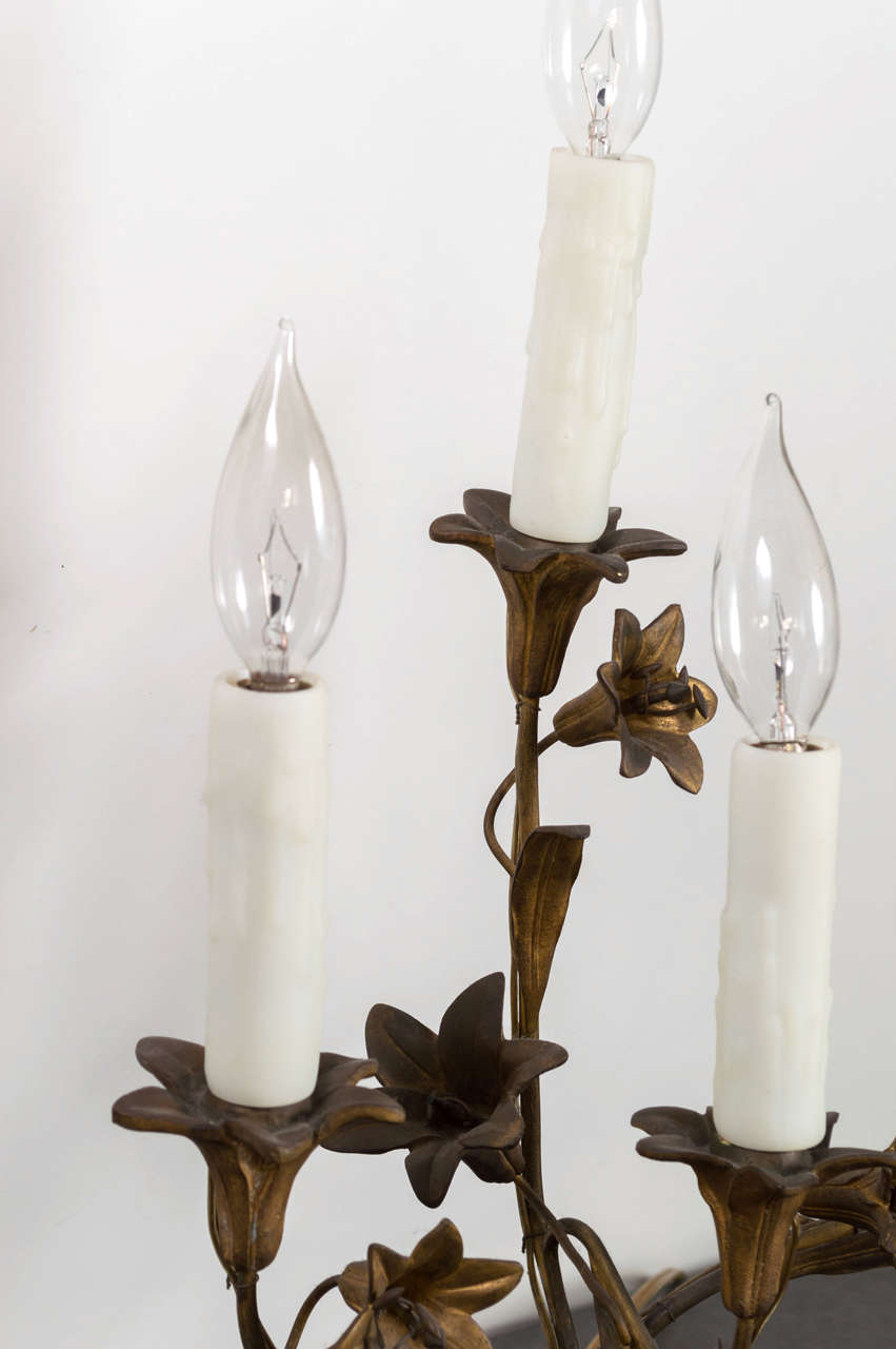 American Pair of Bronze Art Nouveau Lily Form Candelabras