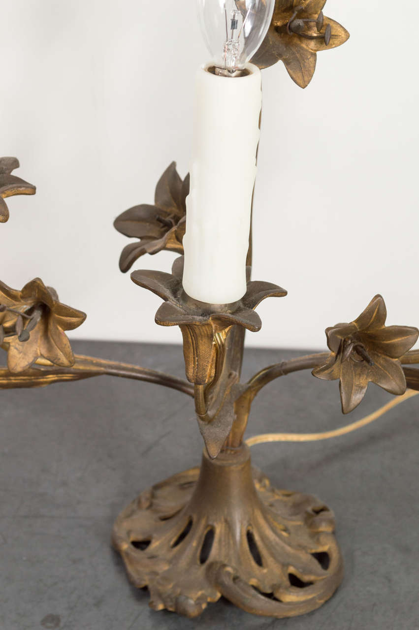 Pair of Bronze Art Nouveau Lily Form Candelabras In Excellent Condition In San Francisco, CA