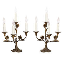 Pair of Bronze Art Nouveau Lily Form Candelabras