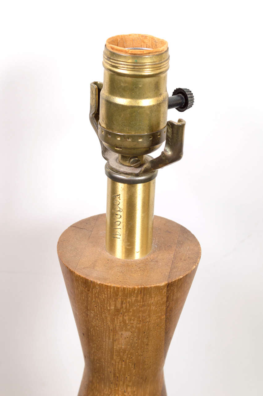 Mid-Century Teak Wood Turned Table Lamp In Good Condition In San Francisco, CA