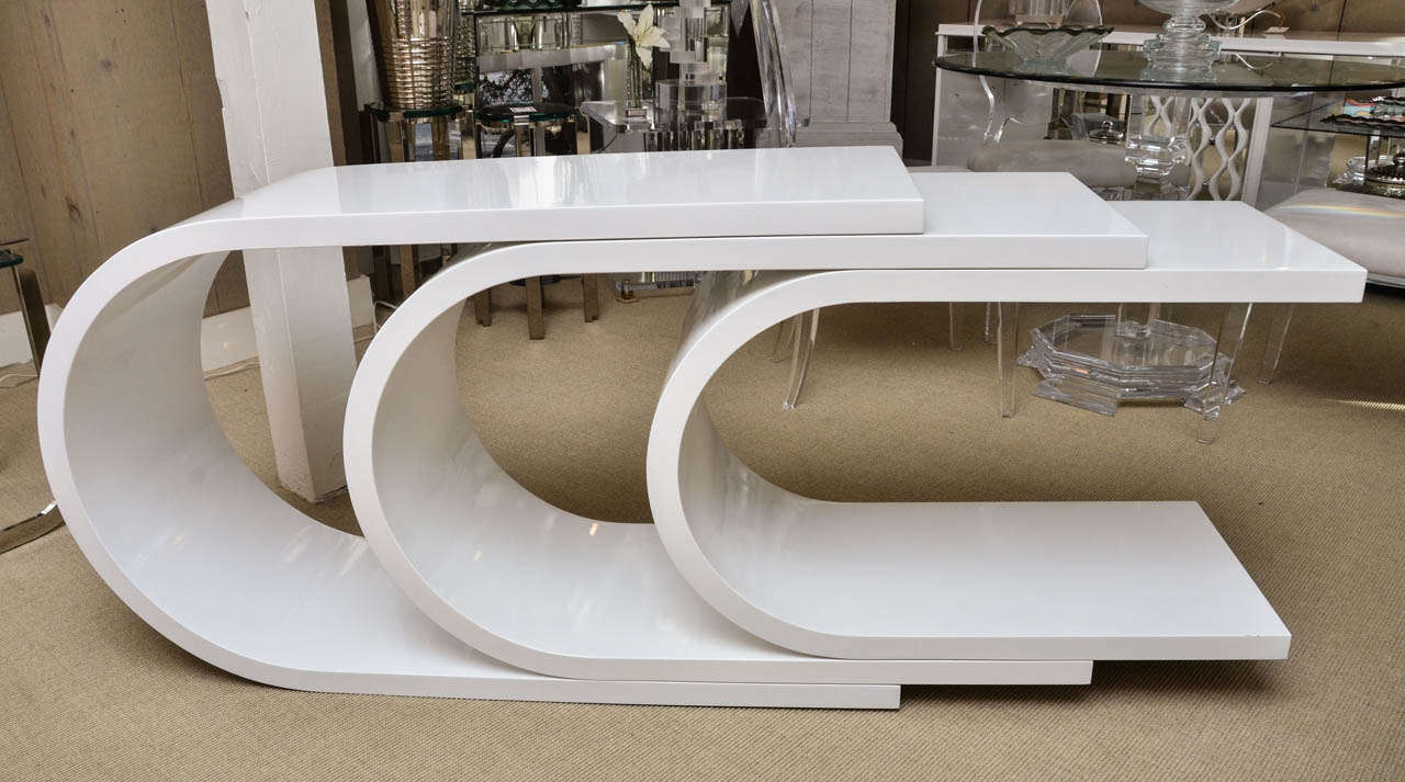 White Lacquer C-Shaped Console by Baker