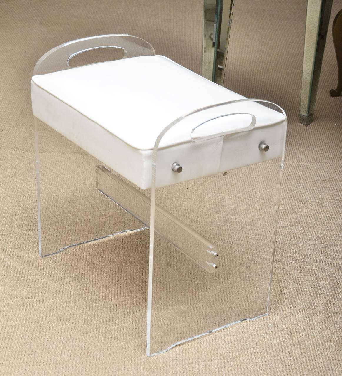 Lucite Stool with White Leather Seat In Excellent Condition In Water Mill, NY