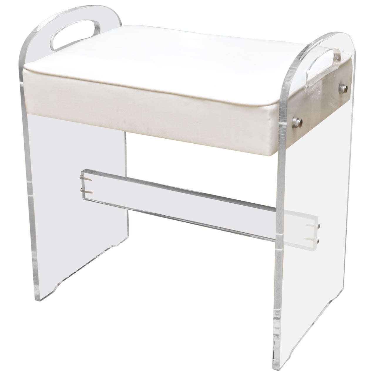 Lucite Stool with White Leather Seat