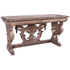 Stripped Antique Italian Walnut Wood Console, 19th Century