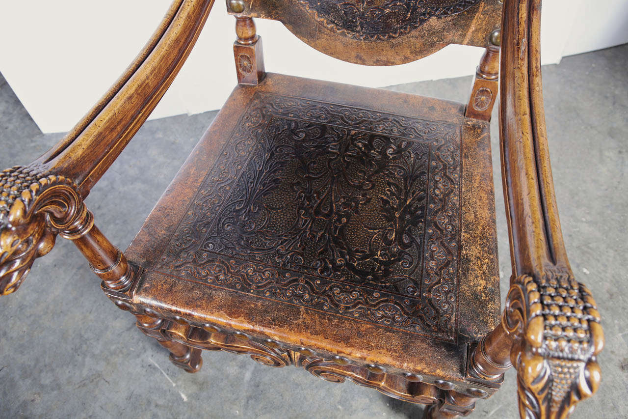 Pair of 19th Century Portuguese Leather Arm Chairs 6