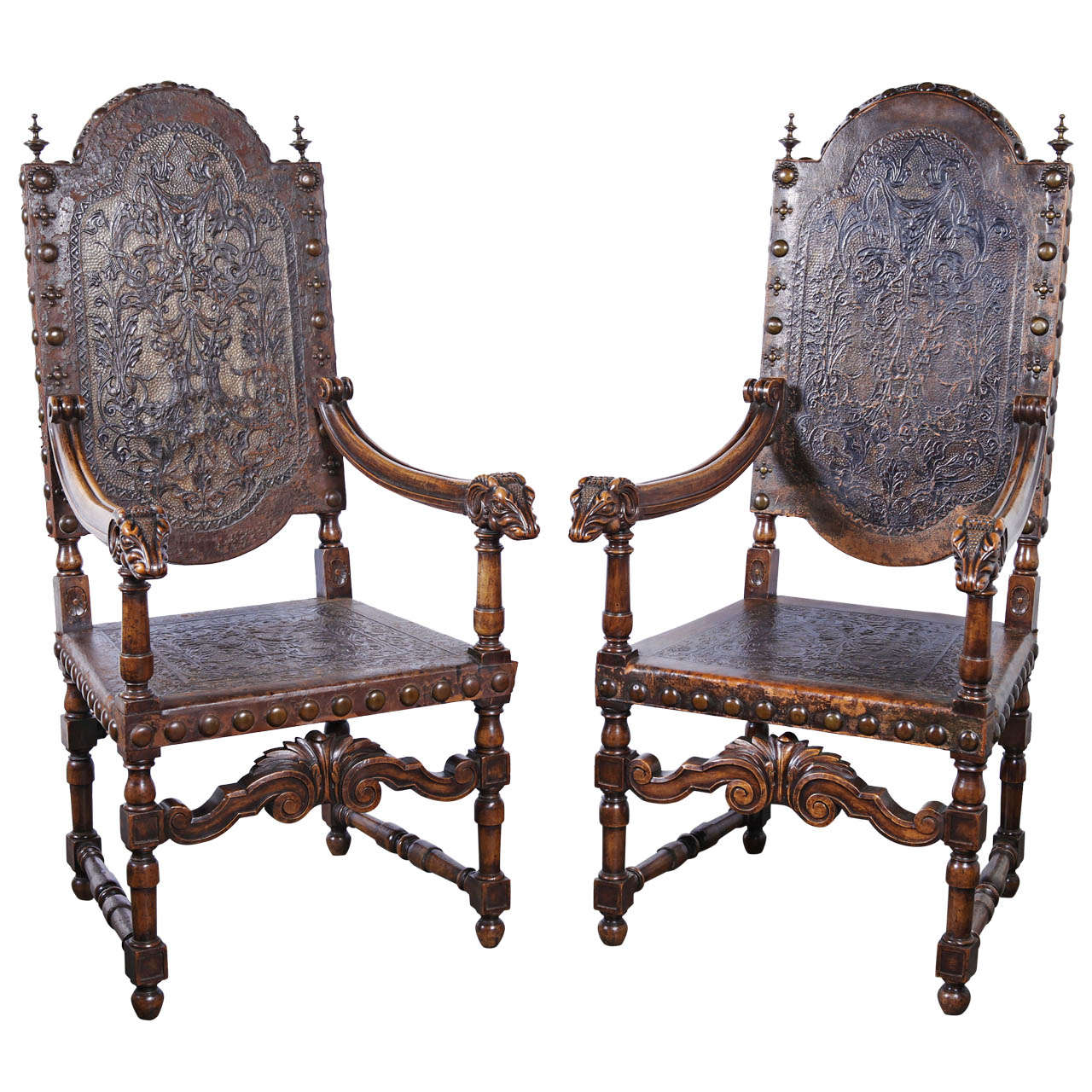 Pair of 19th Century Portuguese Leather Arm Chairs