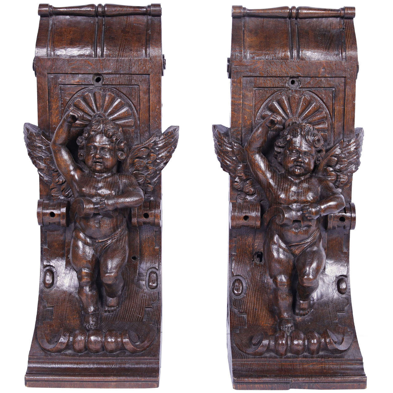 Pair of 19th Century Carved French Oak Corbels