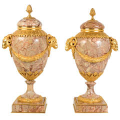 Rare Pair of Pink Marble Vases