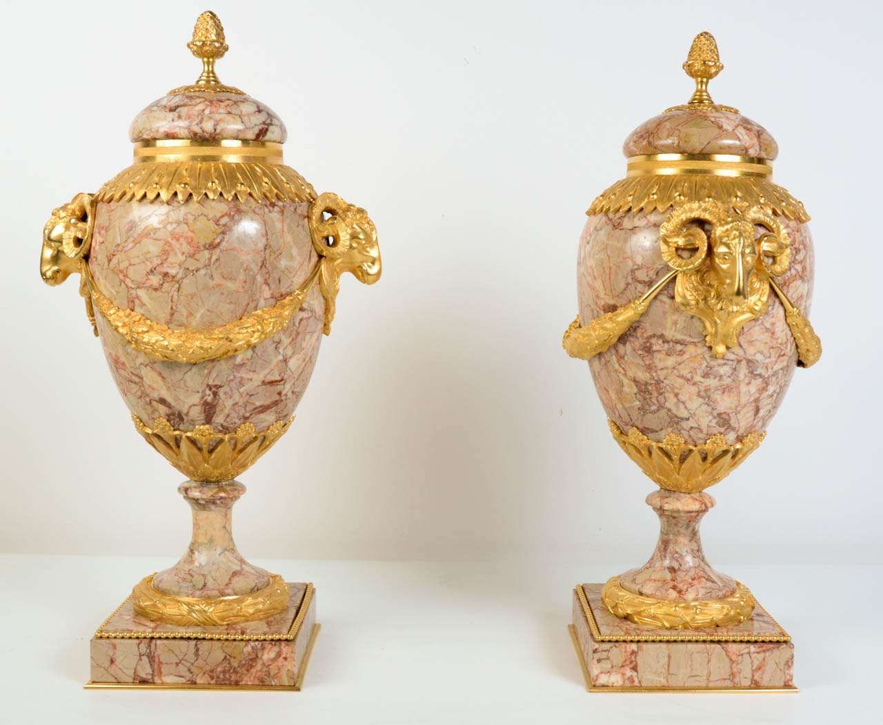 Rare Pair of Pink Marble Vases For Sale at 1stDibs