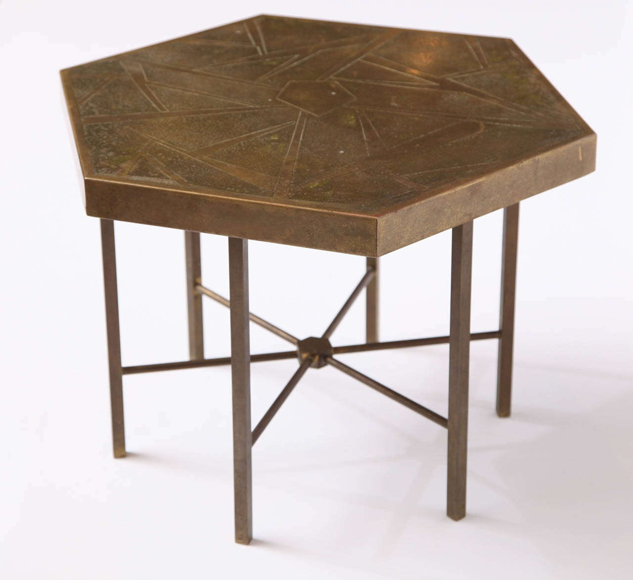 Hexagonal brass side table by Willy Daro