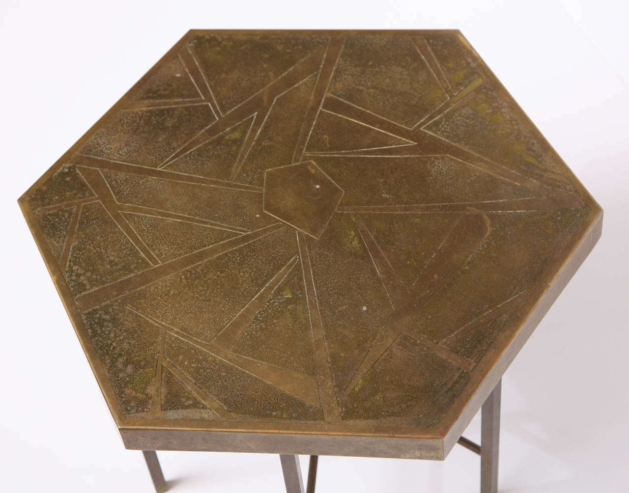 Belgian Embossed Brass Side Table by Willy Daro