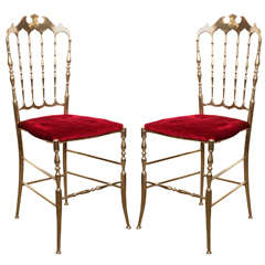 Polished Brass Chiavari Chairs with Red Velvet Italy 10