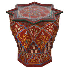 Moroccan red hand-painted and carved side table