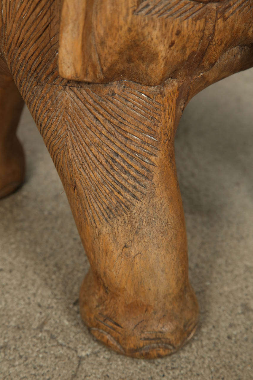 Thai Elephant Stool, Hand-carved Wood