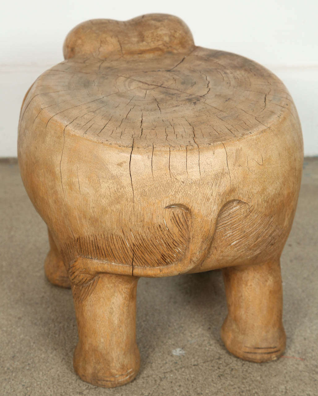 Tribal Elephant Stool, Hand-carved Wood