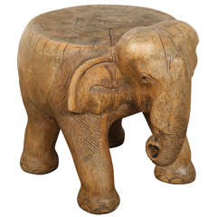 Antique Elephant Stool, Hand-carved Wood