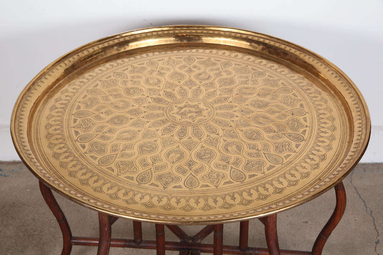Large Persian polished brass tray table 4