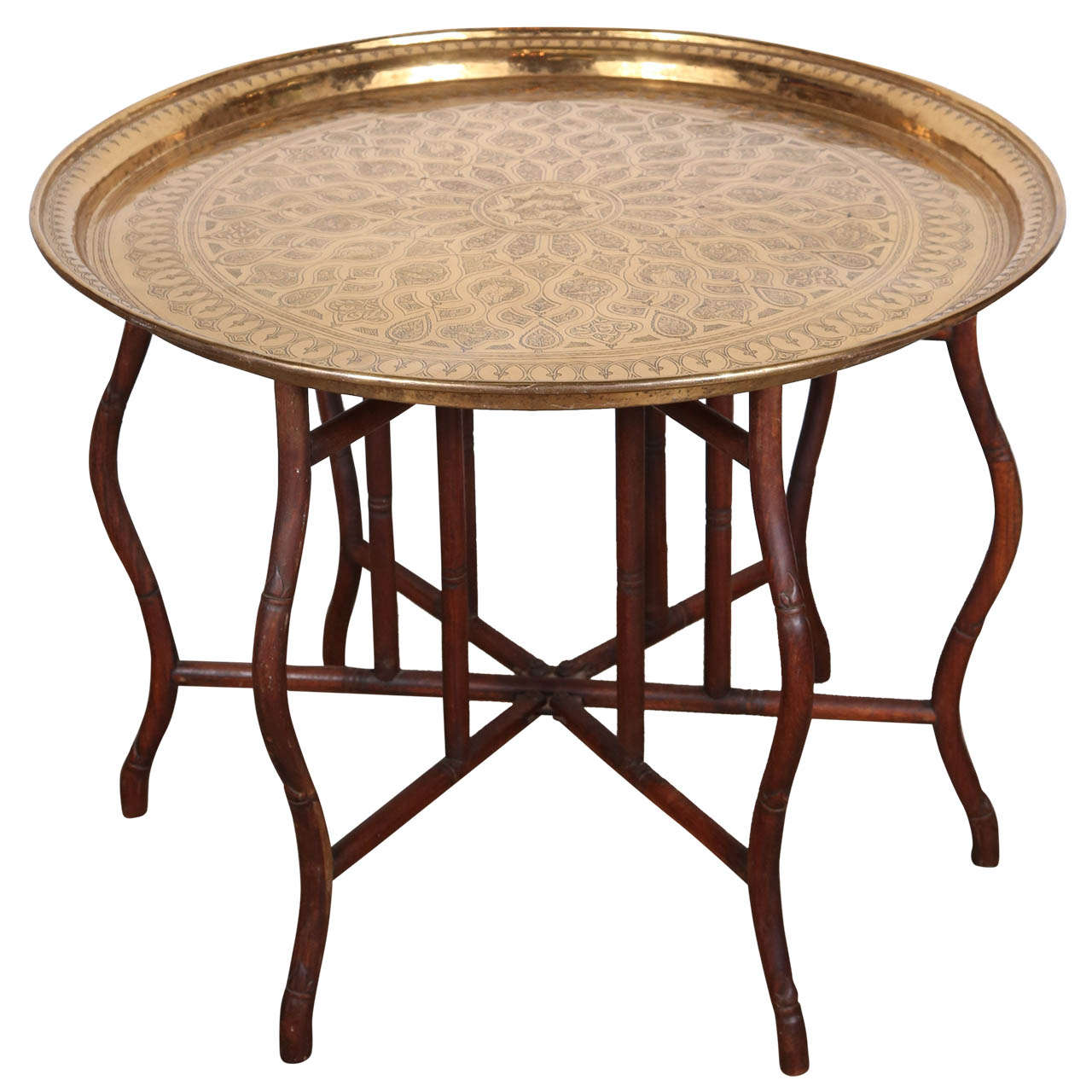 Large Persian polished brass tray table