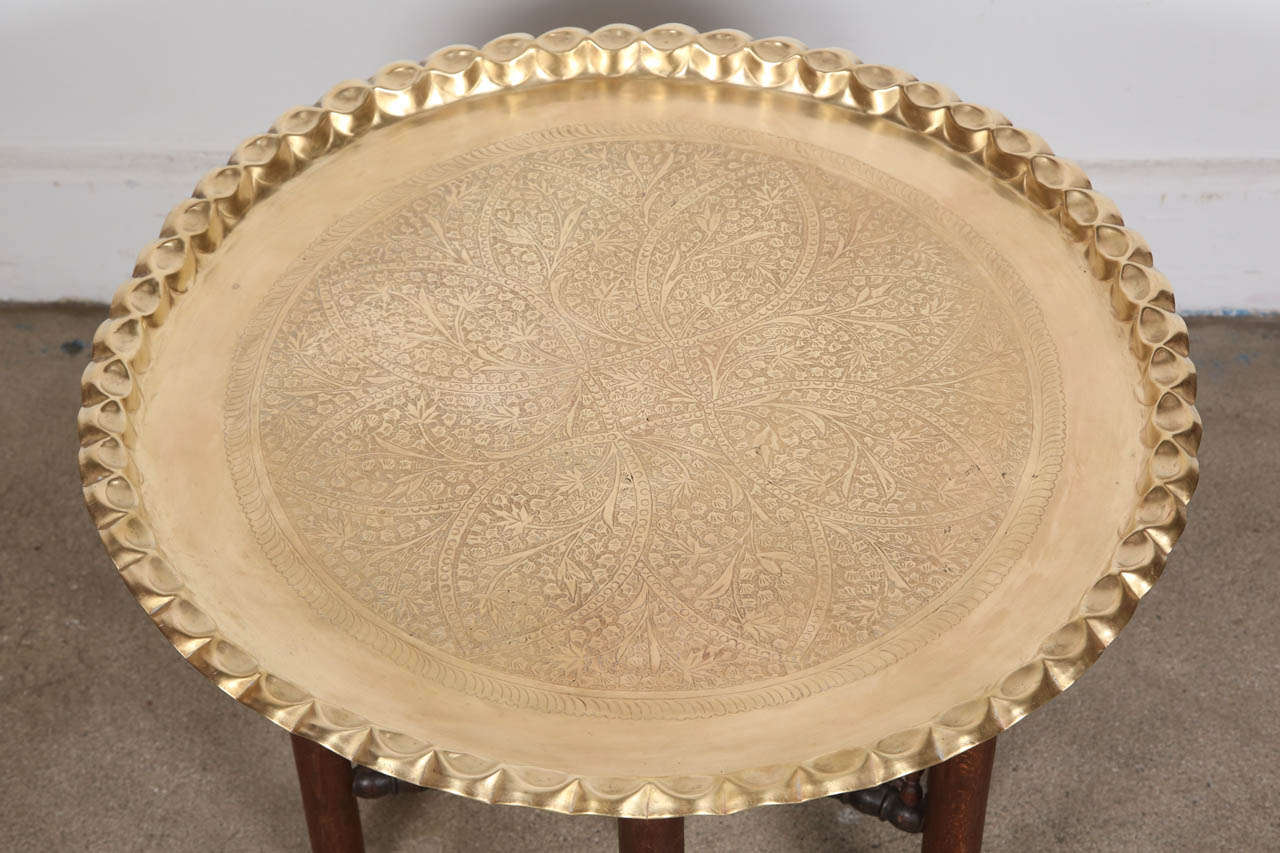 Vintage Moroccan Etched Brass Round Tray Table at 1stDibs moroccan