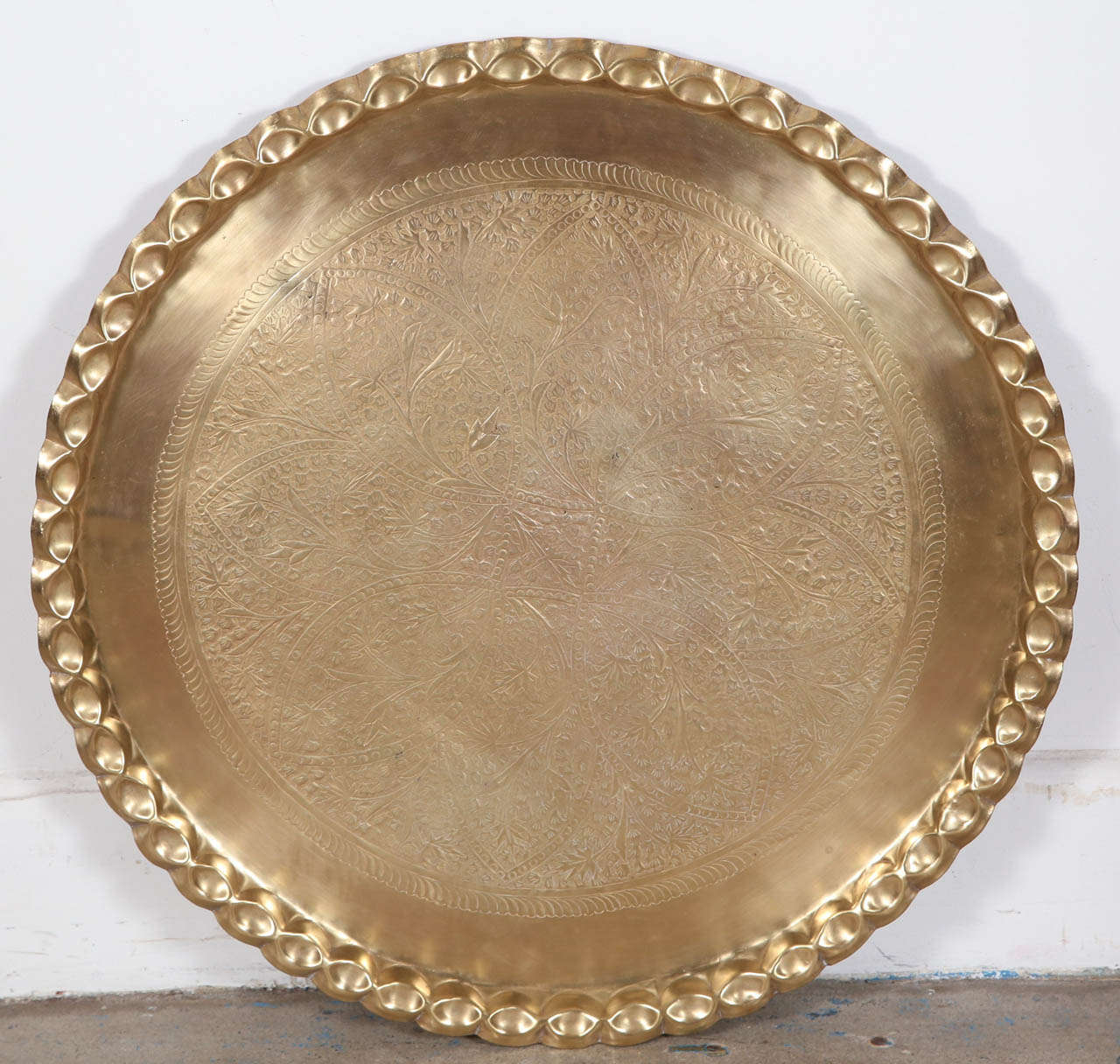 Vintage Moroccan Etched Brass Round Tray Table at 1stDibs moroccan