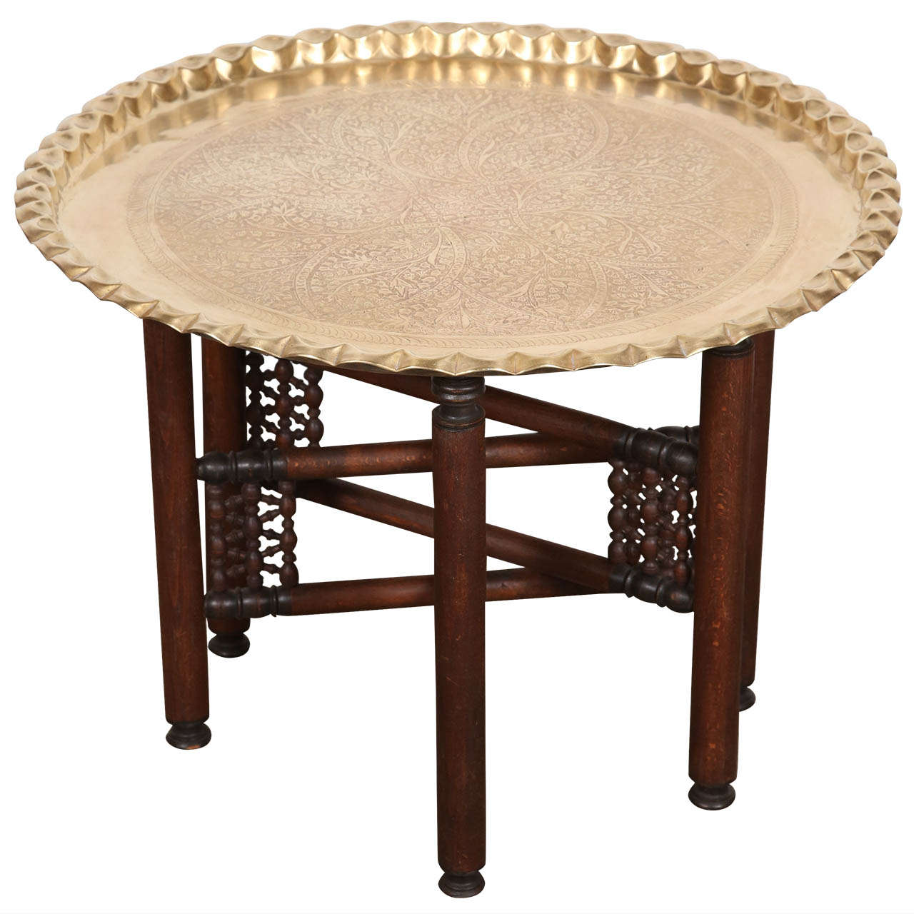 Vintage Moroccan Etched Brass Round Tray Table at 1stDibs moroccan