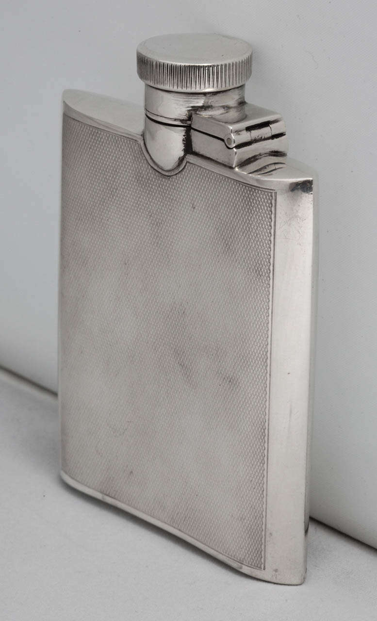 Art Deco, sterling silver flask, engine turned design, Birmingham, England, 1939, W. Neale & Sons Ltd. - makers. @4