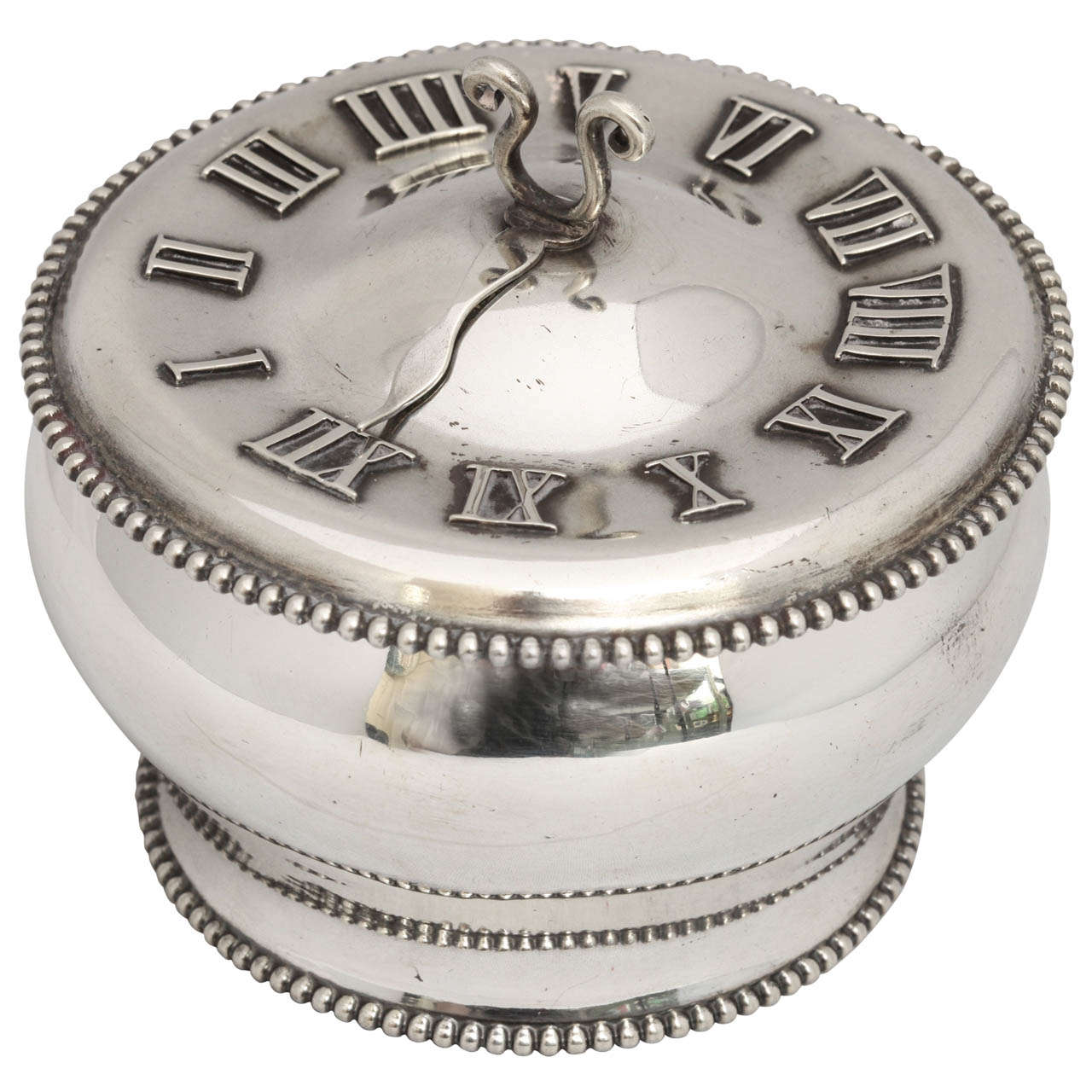 Victorian Very Unusual Sterling Silver Round Box with Sundial on Lid at ...