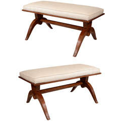 Pair of Oak Upholstered Benches
