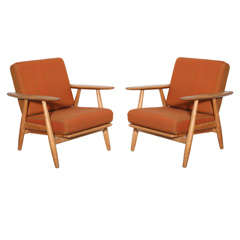 Pair of Oak Cigar Armchairs by Hans Wegner