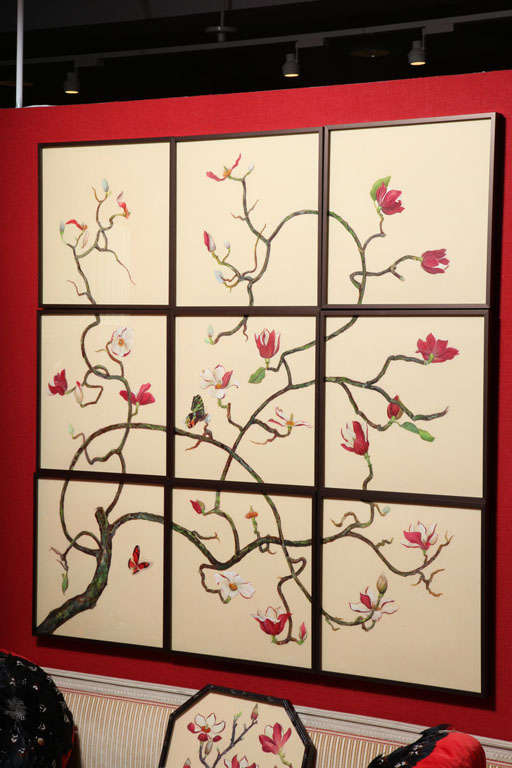 A Framed Nine-Piece Red Magnolia by Anna Chiara Branca In Good Condition In Palm Beach, FL
