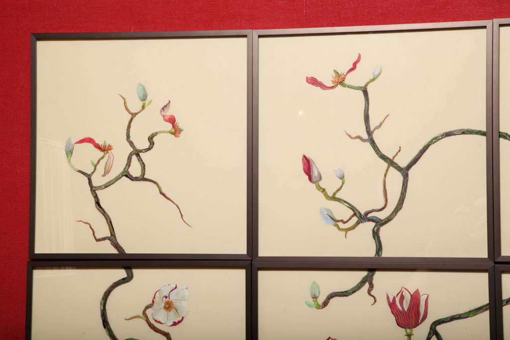 A Framed Nine-Piece Red Magnolia by Anna Chiara Branca 4
