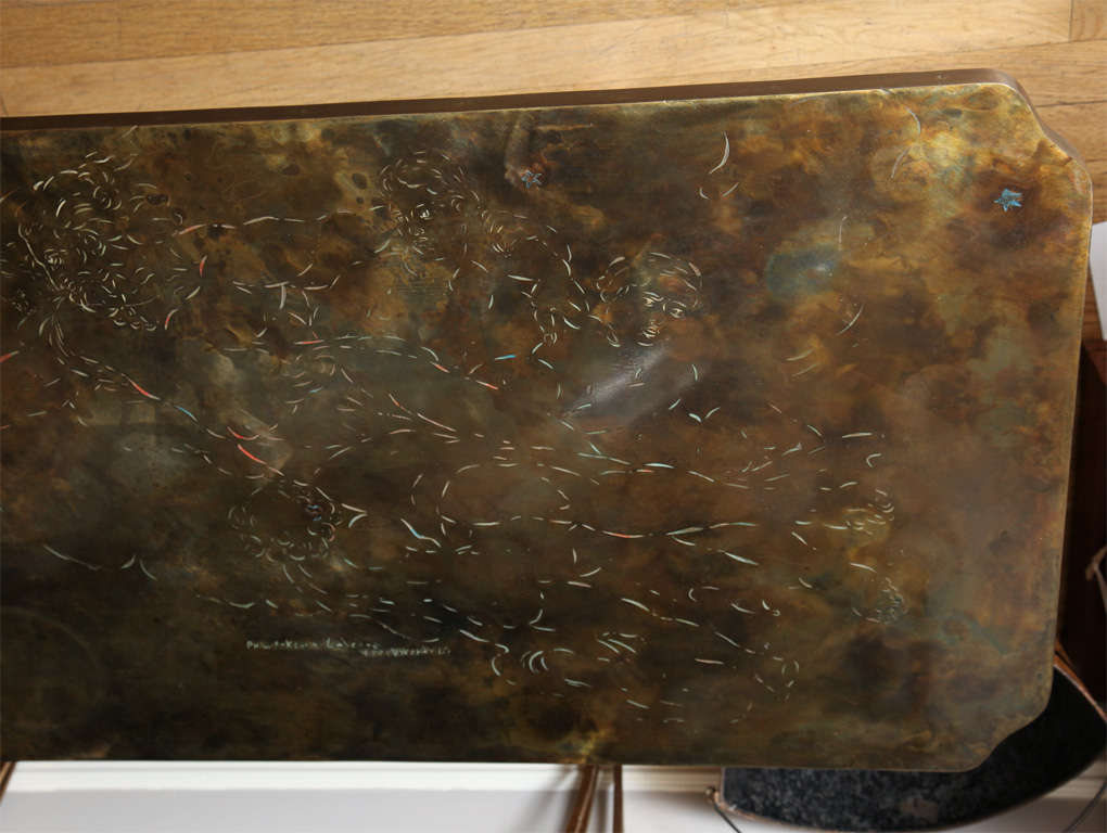 A Laverne Rectangular Brass Veneered Coffee Table In Excellent Condition In New York, NY