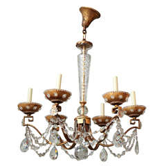 A French Bagues 6 Light Gilt Iron Chandelier