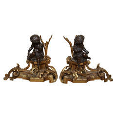 A pair of French bronze chenets