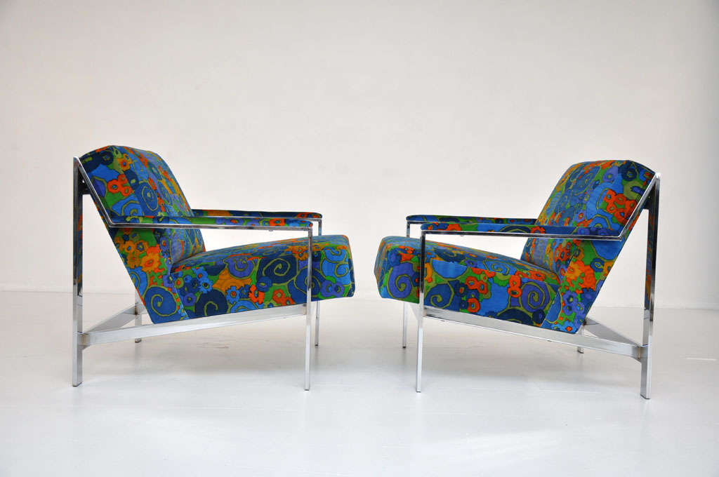 American Chrome Lounge Chairs in Jack Lenor Larsen Velvet