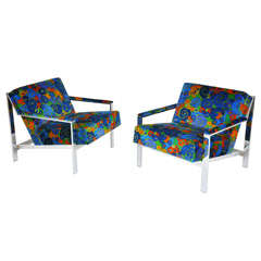 Chrome Lounge Chairs in Jack Lenor Larsen Velvet