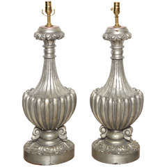Pair Of James Mont Silver Leaf Table Lamps