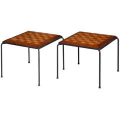 Pair Of Chess Board Top Side Tables.