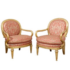 A Pair of 18th c. Italian Giltwood Neoclassical Armchairs