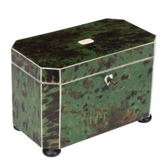 Antique A Rare Late 18th c. English Exotic Green Tortoiseshell Tea Caddy