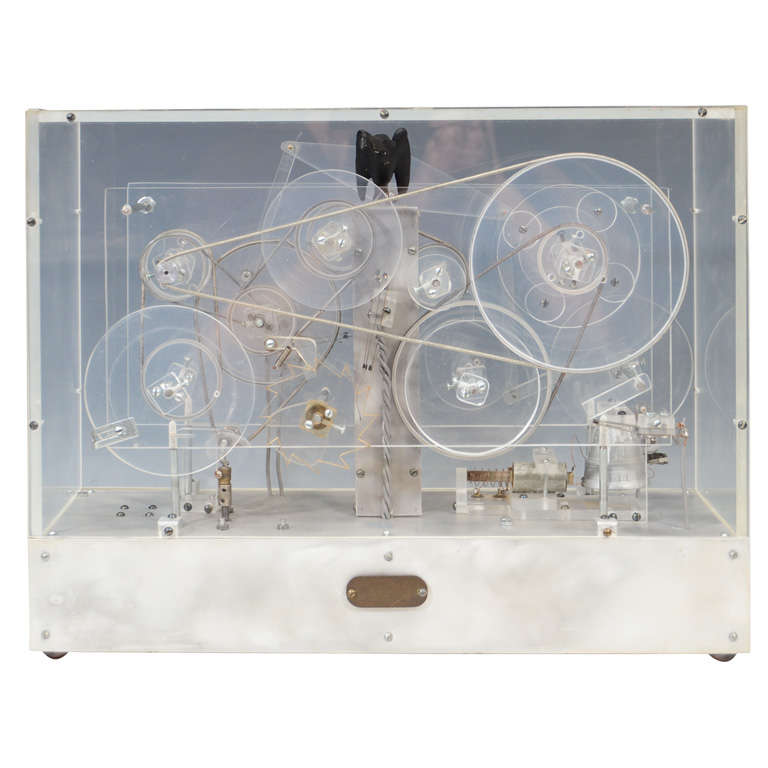 Machine Age Modernist Lucite Kinetic Sculpture with Moving Gears For Sale