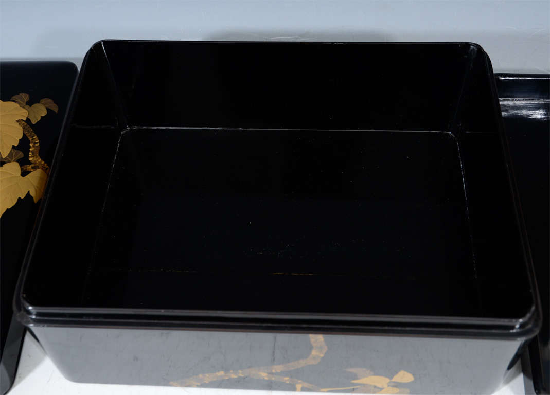 Antique Japanese Lacquer Black Box with Grapes For Sale 2